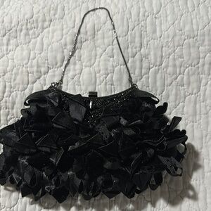 Badgley Mischka Elegant Black Ruffled Evening Bag
